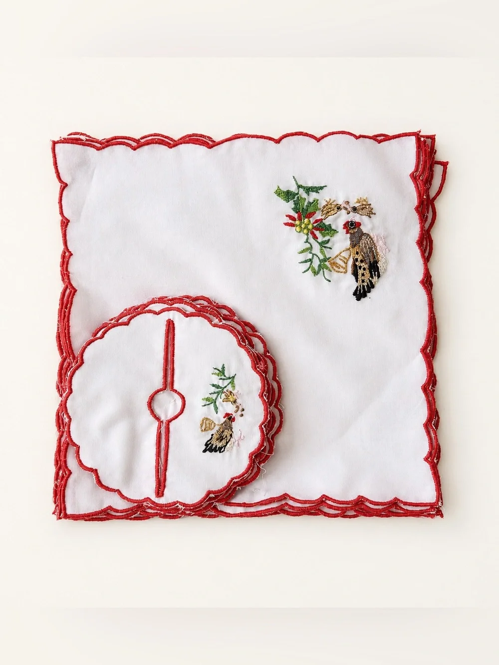 Rare vintage embroidered napkin and drink coaster 24 piece set